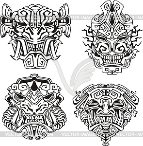 Aztec monster totem masks - vector image