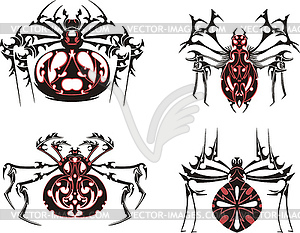 Black and red symmetric spider tattoos - vector clipart