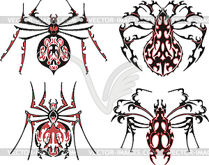 Black and red symmetric spider tattoos - color vector clipart