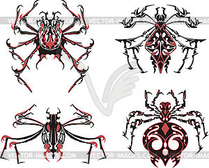 Black and red symmetric spider tattoos - vector image