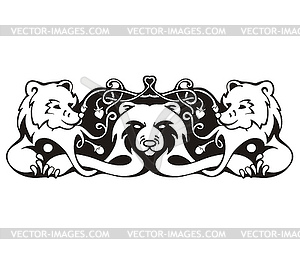 Stylized symmetric vignette with bears - vector clipart