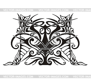 Stylized symmetric vignette with birds - vector image