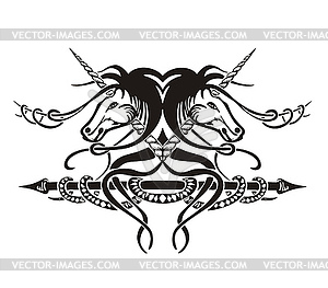 Stylized symmetric vignette with horses - royalty-free vector clipart
