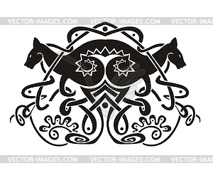 Stylized symmetric vignette with kangaroos - vector clip art