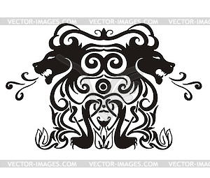 Stylized symmetric vignette with lions - vector image