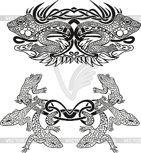 Stylized symmetric vignette with lizards - vector clipart / vector image