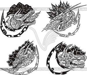 Decorative templates with dragon heads - vector clipart