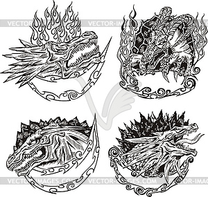 Decorative templates with dragon heads - vector clipart