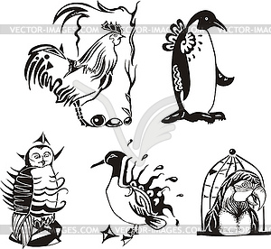 Sketches of miscellaneous birds - vector clipart