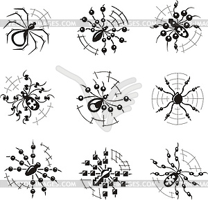 Dingbats with spiders - vector image