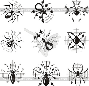 Dingbats with spiders - vector clip art