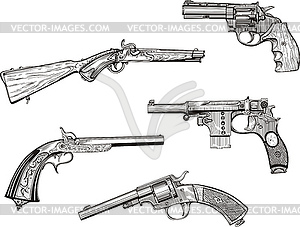 Set of old revolvers and pistols - vector image