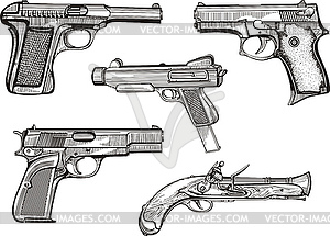 Набор старых пистолетов - иллюстрация в векторе