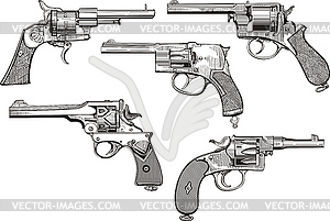 Набор из старых револьверов - векторный клипарт