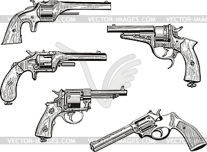 Set of old revolvers - vector clipart