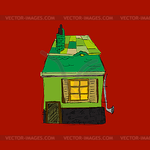 Зеленый дом - цветной векторный клипарт