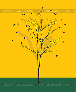 Leafless tree with birds silhouettes - vector clip art