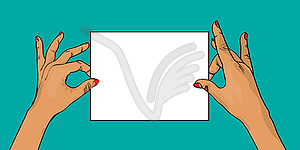 Hands holding banner - vector clipart