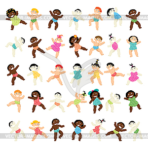 Multiracial baby walking collection - vector clipart