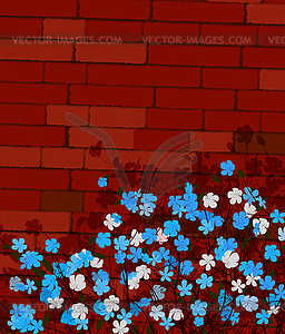 Blue flowers on wall - vector clip art