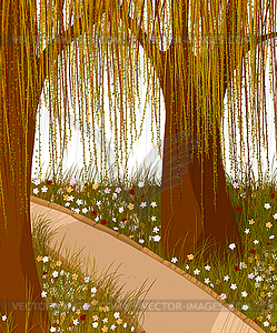 Willow фоне леса - векторный графический клипарт