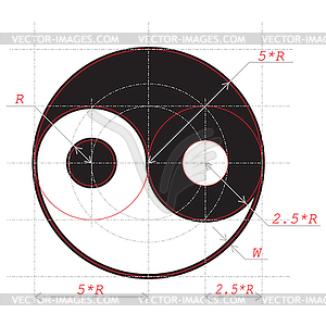 Scheme for drawing of Yin and Yang abstract symbol - vector clip art
