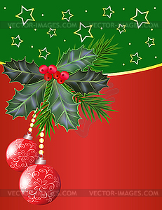 Рождество и новогодняя открытка с листьями падуба и - иллюстрация в векторном формате