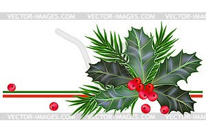 Christmas and New Year card with holly leaves - vector image