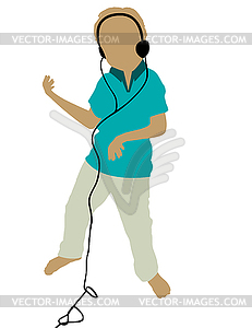 Boy playing air guitar and dancing - vector image