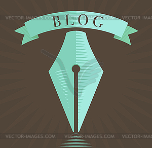 Fountain pen icon, blog symbol in engraved style - vector clipart