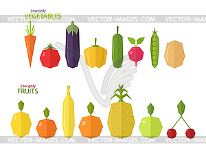 Set of low poly fruits and vegetables - royalty-free vector image