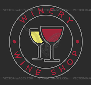 Linear style wine glasses for winery label - vector image