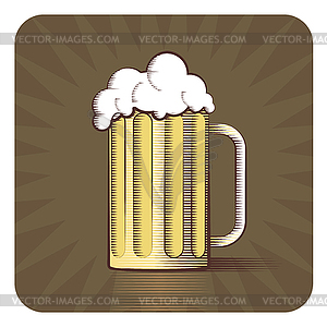 Icon of beer mug in engraved style - vector image