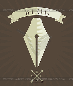 Engraved fountain pen icon, blog concept - vector image