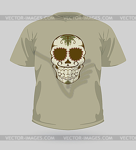 T-shirt with brown Sugar Skull - vector image