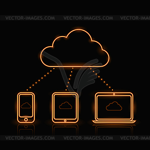 Neon orange computing icons - vector image