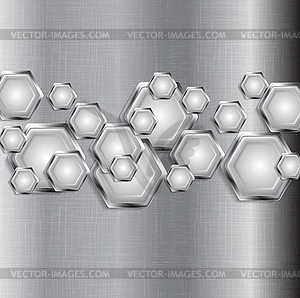 Abstract tech grey background with metal hexagons - royalty-free vector clipart