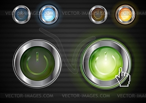Power glossy buttons with same illumination. - vector clipart