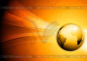 Technology waves background with globe - vector clipart