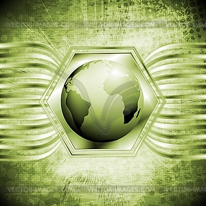 Grunge tech background with globe - vector image