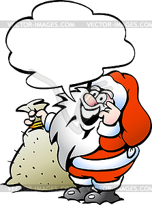 Hand-drawn an Happy Santa with sack - vector image