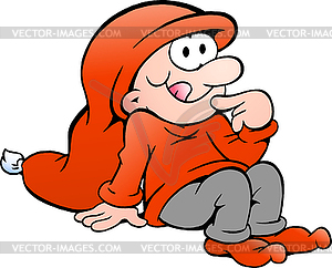 Hand-drawn elf thinking at Christmas - vector clip art