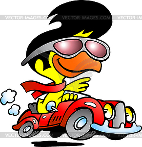 Hand-drawn an smart chicken driving sports car - vector image