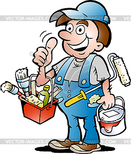 Hand-drawn an happy Painter Handyman, giving thumb - royalty-free vector image