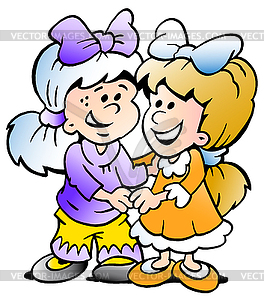 Hand-drawn two cute girls there are freinds - vector image