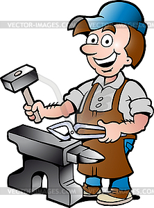 Hand-drawn an Happy Blacksmith Worker - vector clipart