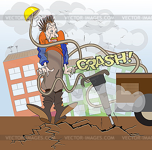 Frightened builder - vector clipart