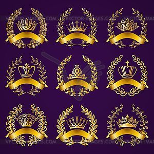 Luxury gold labels with laurel wreath - vector clip art