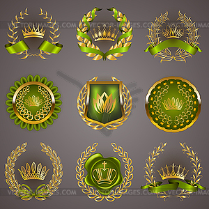 Luxury gold labels with laurel wreath - vector clip art