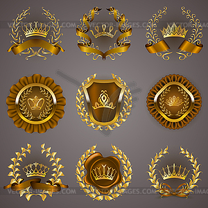 Luxury gold labels with laurel wreath - vector clip art